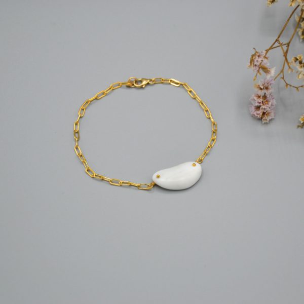 LUCIA | Bracelet chaîne rectangle gold filled pierre marbre blanc Alpes Apuanes Italie