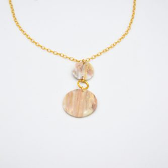 MIRANDA | Collier princesse gold filled or recyclé marbre rose Calacatta Vagli pendentif pierres taillées à la main & intercalaire cercle